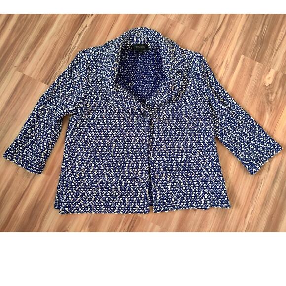 St. John Tweed Jacket Blazer Size 8 Collared Woold Blend Blue & White 3/4 Sleeve - Picture 11 of 12